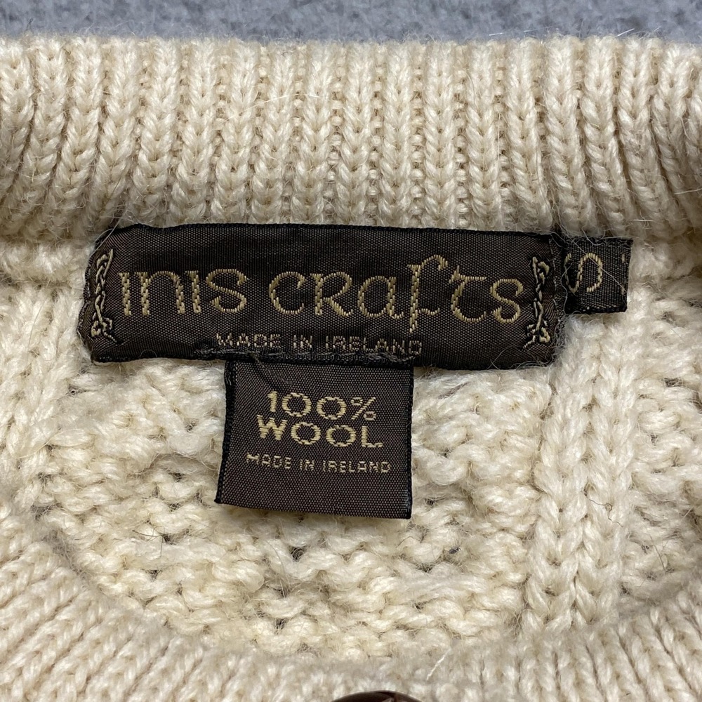Inis Crafts‎ Sweater Womens Small Wool Aran Fisherman Cardigan Made in Ireland - Picture 4 of 10